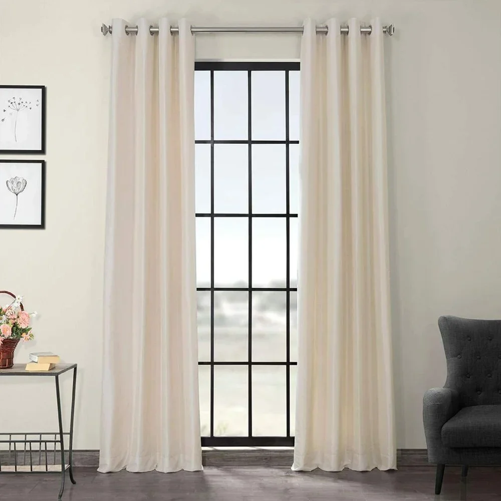 Exclusive Fabrics Off White Blackout Vintage Faux Silk Grommet Curtain 50x84